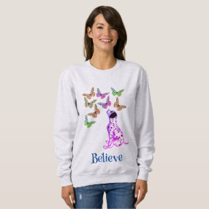 Sweatshirt Chiot Dalmatien Et Papillons Colorés Croient
