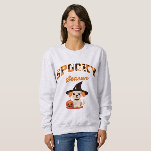 Sweatshirt Chiot d'Halloween de saison éffrayante Jack-o'-lan (Devant entier)