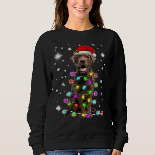 Sweatshirt Chocolat Labrador Santa Hat Noël Fairy Light (Devant)