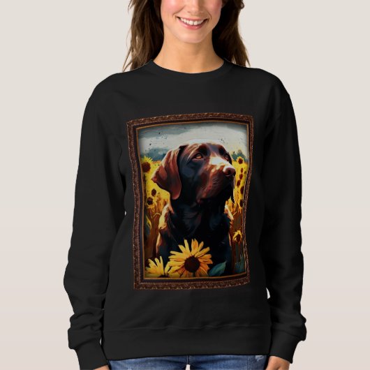 Sweatshirt Chocolate Labrador Painting Sunflower Flower Mom W (Devant)
