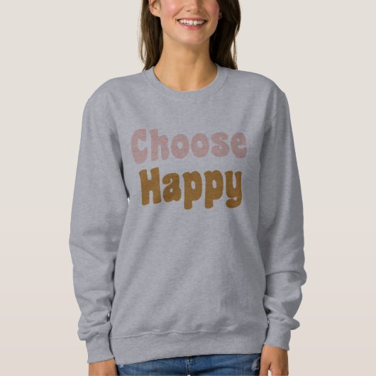 Sweatshirt Choisir Joyeuse Lettres rétro en Blush et Mustard (Devant)