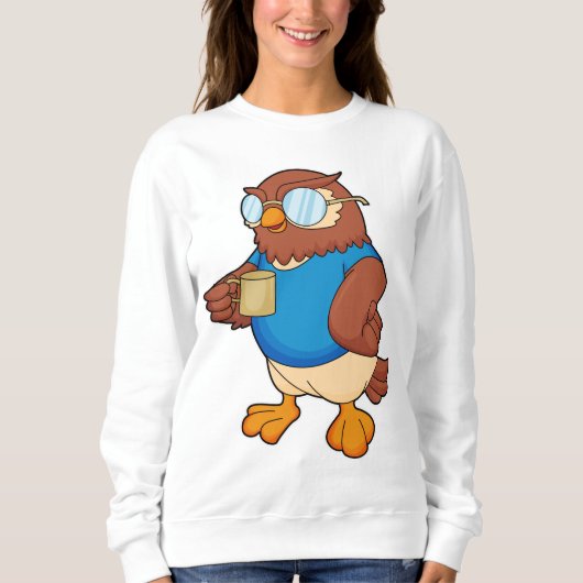 Sweatshirt Chouette avec tasse de café (Devant)