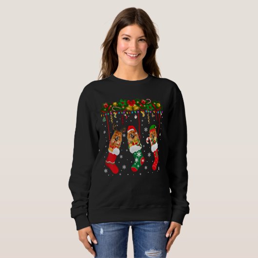 Sweatshirt Chow Chow En Sock Xmas Reindeer Chien Elf Père Noë (Devant entier)