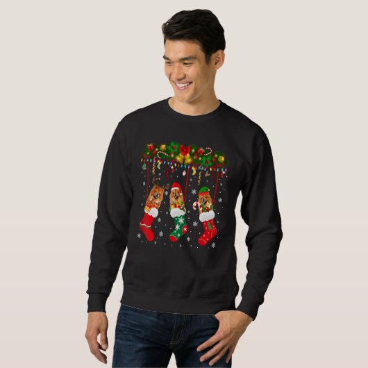 Sweatshirt Chow Chow En Sock Xmas Reindeer Chien Elf Père Noë (Devant entier)
