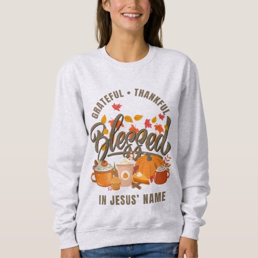 Sweatshirt Christian GRATEFUL MERCI BLESSEE Thanksgiving (Devant)
