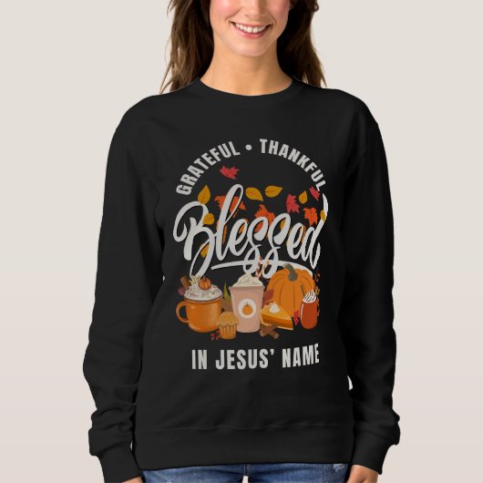 Sweatshirt Christian GRATEFUL MERCI BLESSEE Thanksgiving (Devant)
