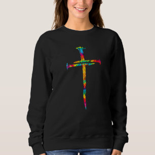 Sweatshirt Christian Jesus Nail Cross Tie Dye Rainbow Bible R