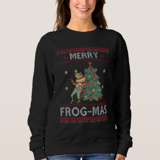 Sweatshirt Christmas Aesthetic Cute Frog Playing Bonjo Merry 