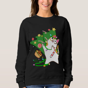 Sweatshirt Christmas Cat Calico frappe sur xmas tree kitty cu