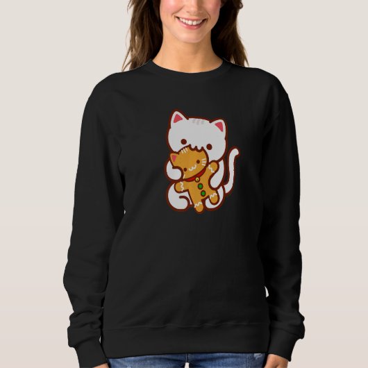 Sweatshirt CHRISTMAS CAT Eating GINGERBREAD CAT Cookie (Devant)