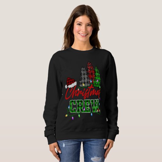 Sweatshirt Christmas Crew Three Tree Buffalo Plaid Matching F (Devant entier)