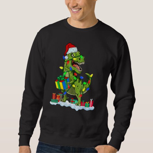 Sweatshirt Christmas Dinosaur Rex With Christmas Lights Xmas (Devant)