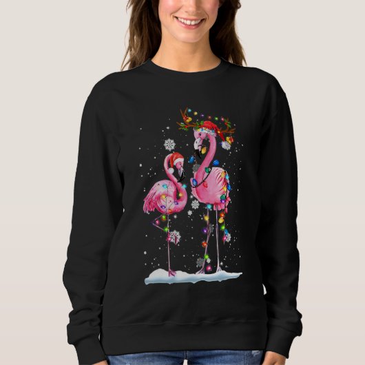 Sweatshirt Christmas Flamingo Santa Hat Xmas Lights Flamingo  (Devant)