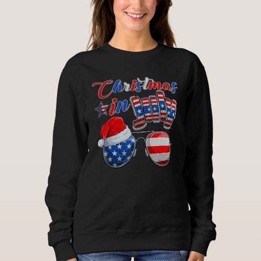 Sweatshirt Christmas In July American Flag Santa Hat Sunglass (Devant)