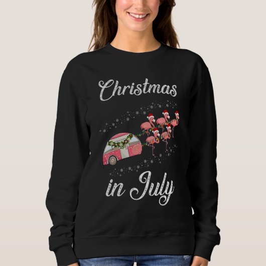 Sweatshirt Christmas In July Flamingo Retro Camping Car Grap (Devant)