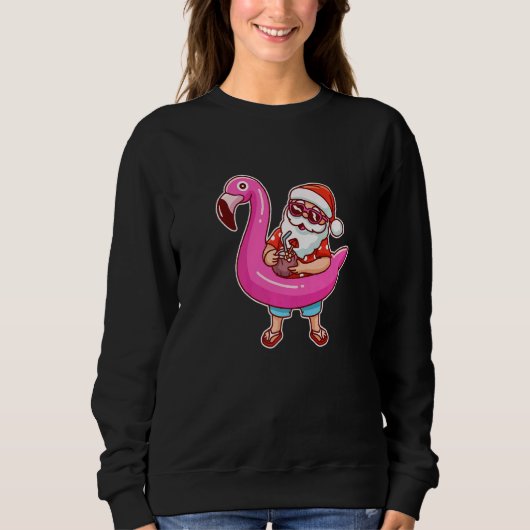 Sweatshirt Christmas In July Santa Flamingo Summer Hawaiian (Devant)