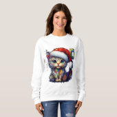 Sweatshirt Christmas Kitty Kitten avec/Santa Hat Art Abstrait (Devant entier)