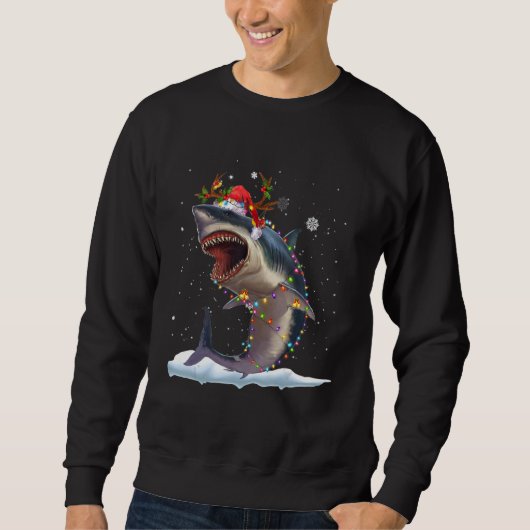 Sweatshirt Christmas Lights Shark   Santa Hat Xmas Family (Devant)
