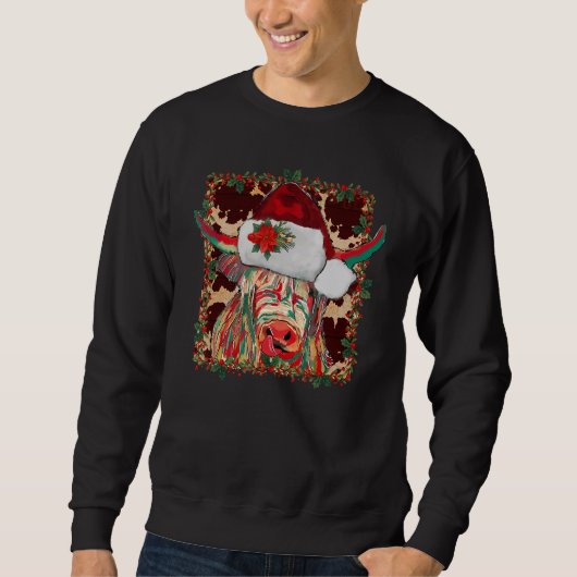 Sweatshirt Christmas Longhorn Cow Cute  Christmas Western (Devant)