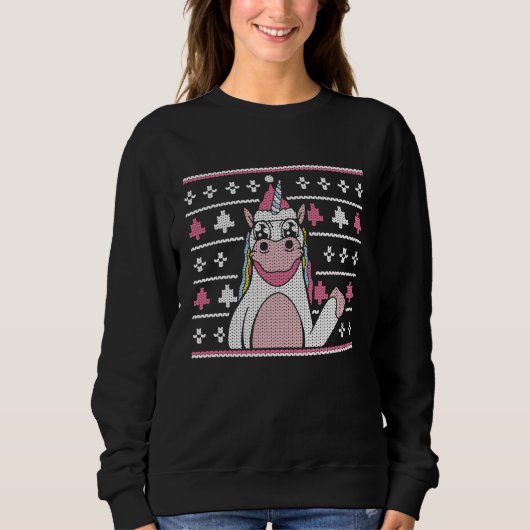 Sweatshirt Christmas outfit unicorn with Christmas hat (Devant)