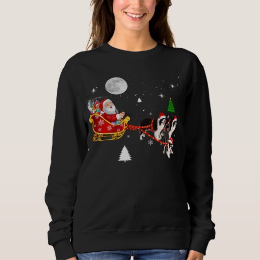 Sweatshirt Christmas Santa Riding Border Collie Santa Hat Xma (Devant)