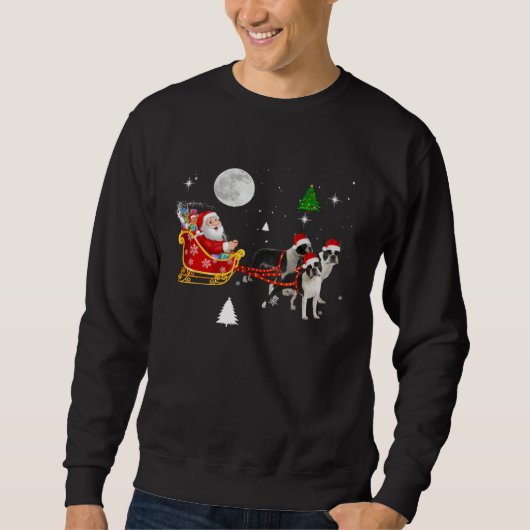 Sweatshirt Christmas Santa Riding Boston Terrier Santa Hat Xm (Devant)