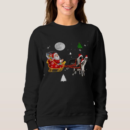 Sweatshirt Christmas Santa Riding Boston Terrier Santa Hat Xm (Devant)