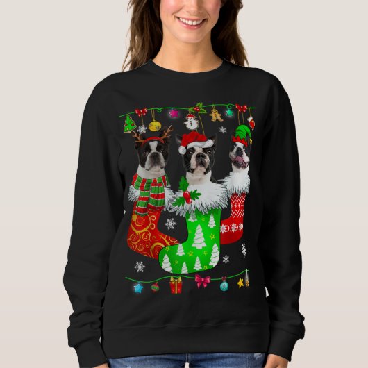 Sweatshirt Christmas Socks Pajama Boston Terrier Dog Puppy Lo (Devant)