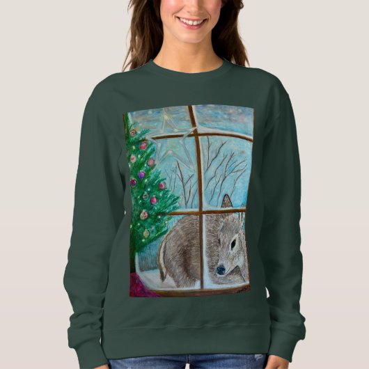 Sweatshirt Christmas sweatshirt: Deer looking through window (Devant)