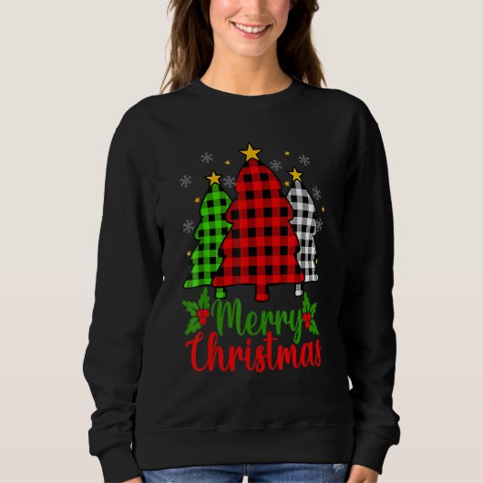Sweatshirt Christmas Tree Buffalo Plaid Red White Green Xmas (Devant)