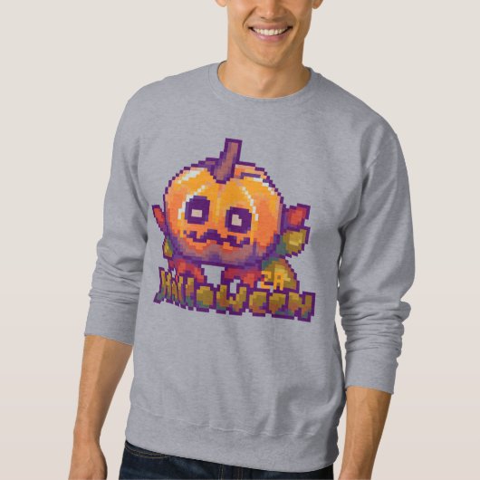 Sweatshirt citrouille d'Halloween en pixel art (Devant)