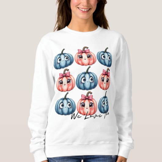 Sweatshirt Citrouille rose ou bleu Nous t'aimons Halloween (Devant)