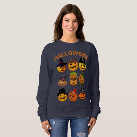 Sweatshirt Citrouille taillé sur mesure Jack Lantern Hallowee (Devant entier)