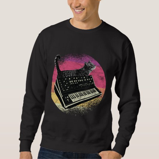 Sweatshirt Clavier Vintage Synthesizer Cat Synth (Devant)