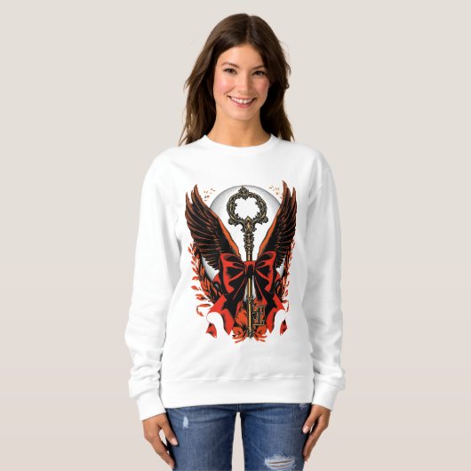 Sweatshirt Clé de fond en velours gothique avec ailes et lune (Devant entier)