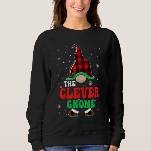 Sweatshirt Clever Gnome Buffalo Plaid Matching Family Christm (Devant)