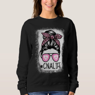 Sweatshirt Cna Nurse Vie Blanche Léopard Rose Messy Bun Gir