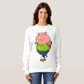 Sweatshirt Cochon à Patinage en ligne avec patins à rouleaux (Devant entier)