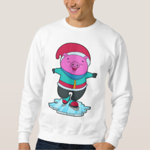 Sweatshirt Cochon au patinage artistique avec patins à glace