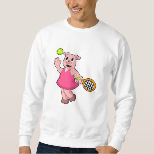 Sweatshirt Cochon au tennis avec raquette de tennis