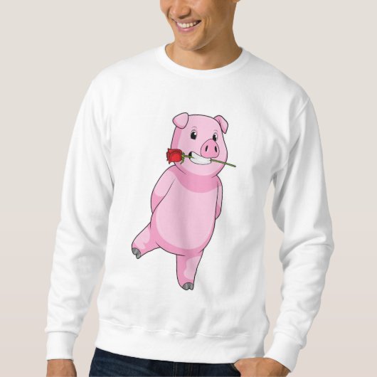 Sweatshirt Cochon avec fleur de rose (Devant)