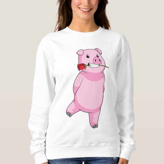 Sweatshirt Cochon avec fleur Rose (Devant)