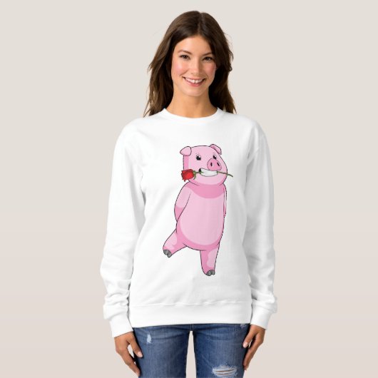Sweatshirt Cochon avec fleur Rose (Devant entier)