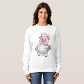 Sweatshirt Cochon comme chef avec Plateau et Cake (Devant entier)