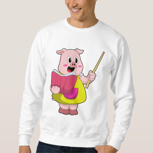 Sweatshirt Cochon comme enseignant avec livre (Devant)
