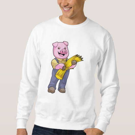 Sweatshirt Cochon en fermier avec paille (Devant)
