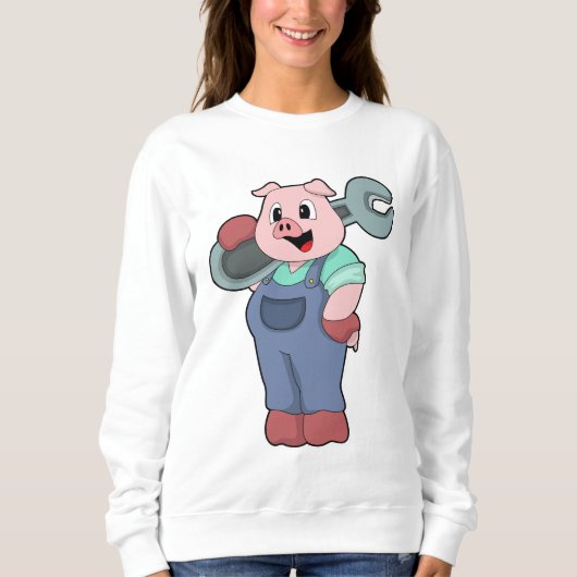 Sweatshirt Cochon en mécanicien avec clé (Devant)