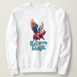 Sweatshirt Cochon mignon avec ailes colorées Croire en la m