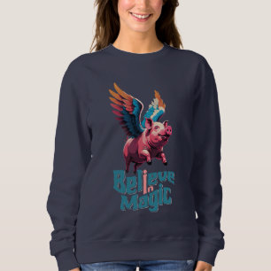 Sweatshirt Cochon mignon avec ailes colorées Croire en la m