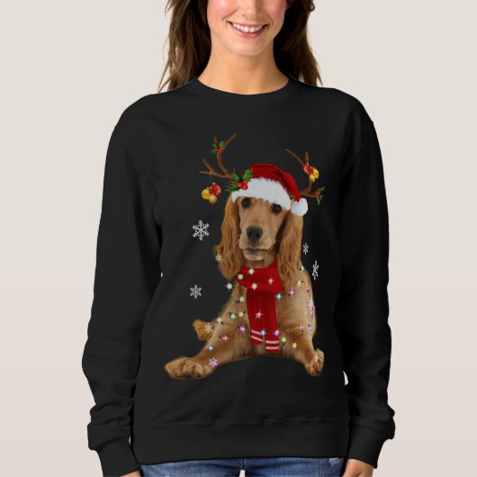 Sweatshirt Cocker Spaniel Christmas Reindee Lumières de Noël (Devant)